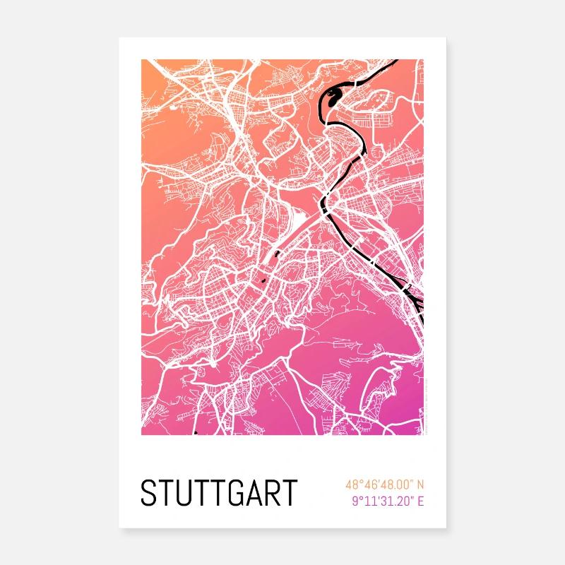 Stuttgart - City Map Poster City Map (Gradient) Poster 24" x 35" (60x90 cm)