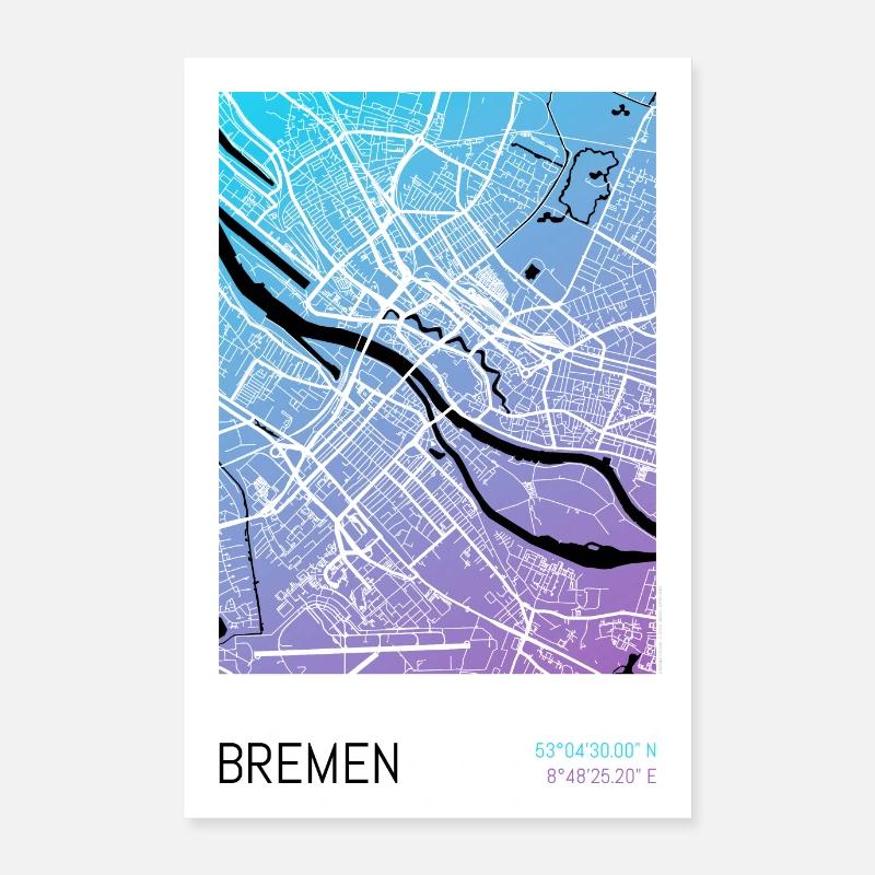 Bremen - City Map Poster Plan de la ville (Gradient) Poster 60 x 90 cm