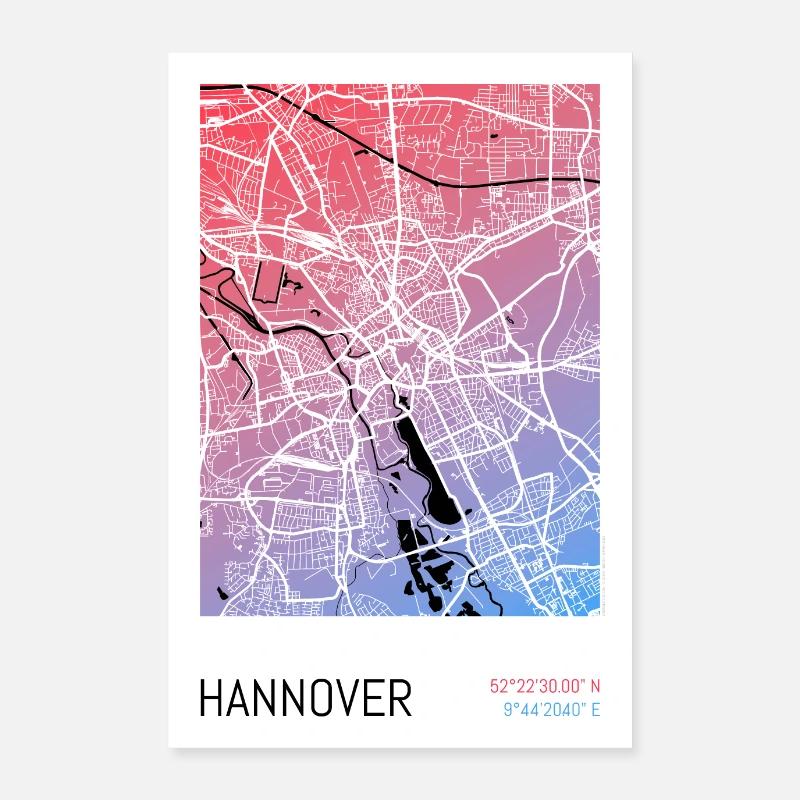 Hannover – Stadtplan Poster City Map (Gradient) Poster 60x90 cm