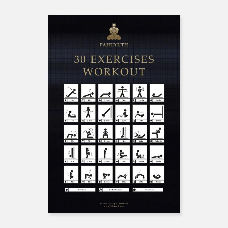 Pahuyuth 30 Exercises Workout - Poster 60x90 cm - Weiß