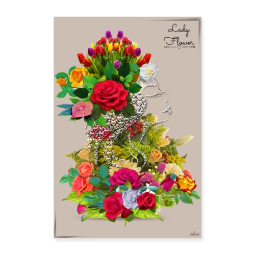 Poster - Lady flower crème by T-shirt chic et choc - Poster 60 x 90 cm