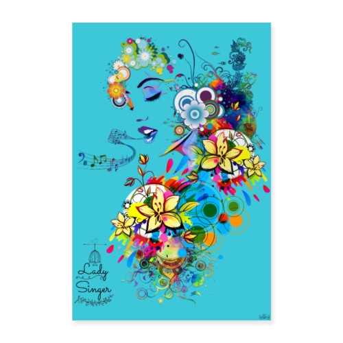 Poster - Lady singer Blue ocean - Poster 60 x 90 cm
