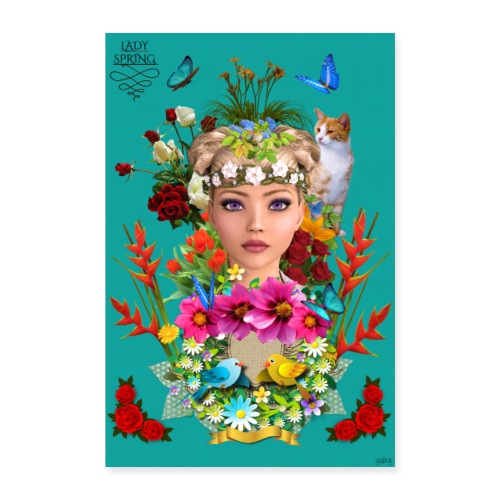 Poster - Lady spring - couleur bleu ocean - Poster 60 x 90 cm