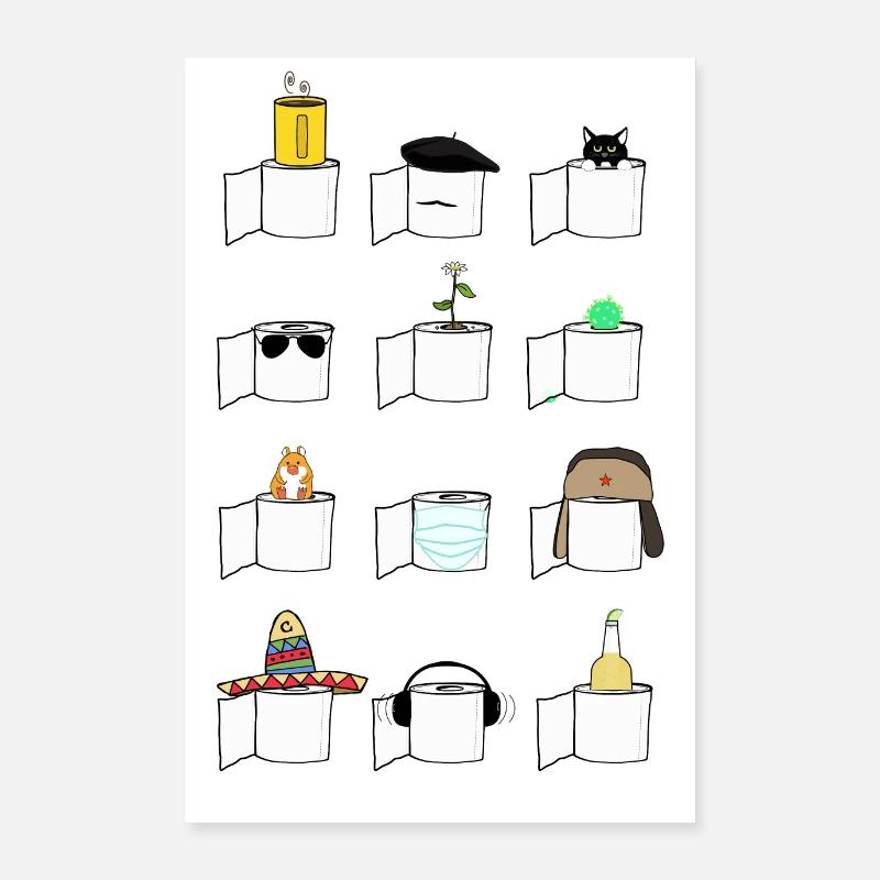 Klopapierrollen Set - Poster - hell - Poster 60x90 cm - Weiß