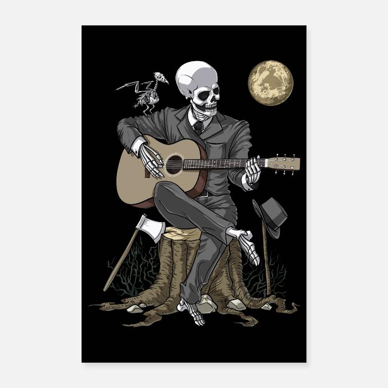 Squelette jouant de la guitare - Poster 60 x 90 cm - blanc