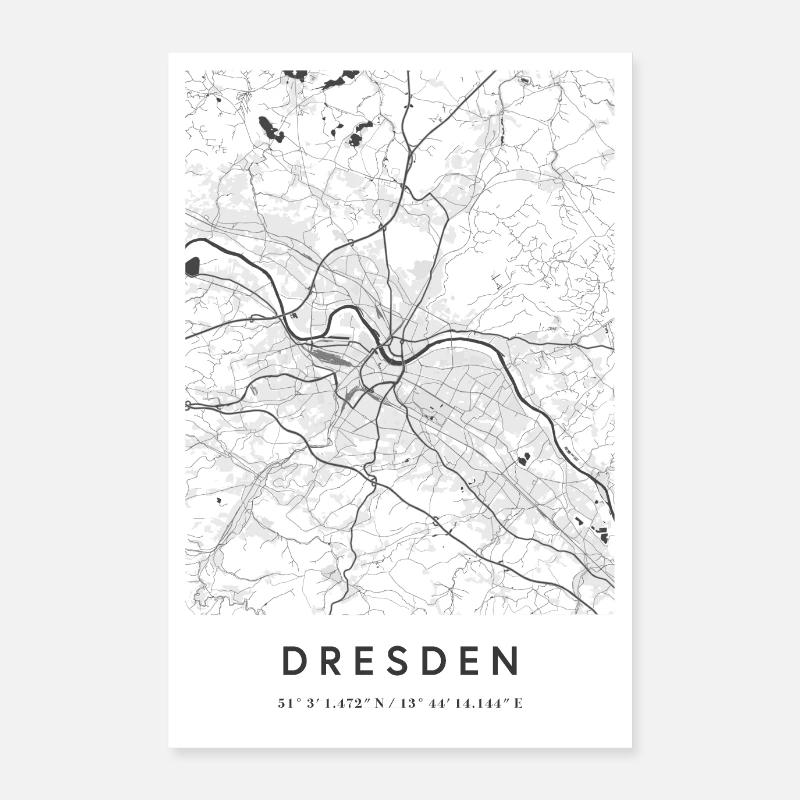 Dresden Map City Map Street Map Elbe Poster 24" x 35" (60x90 cm)