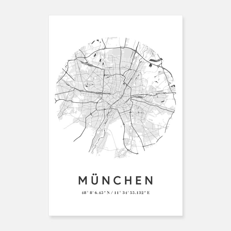Munich Bavière plan de la ville plan de la ville Poster 60 x 90 cm
