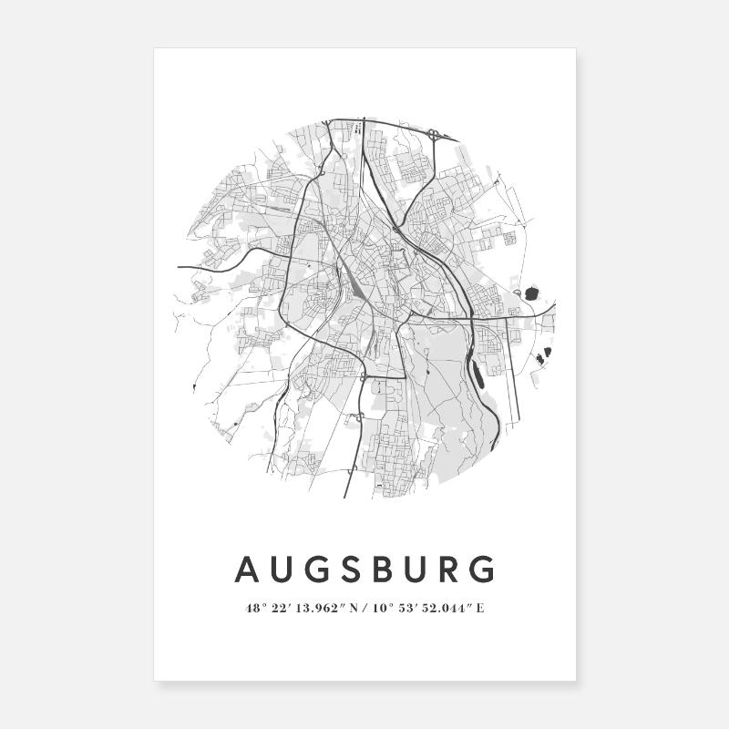 Augsburg Bavaria map city map citymap map Poster 24" x 35" (60x90 cm)