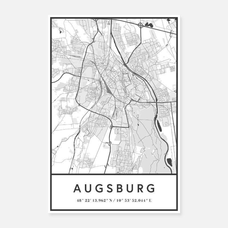 Augsburg Bavaria map city map citymap map Poster 24" x 35" (60x90 cm)