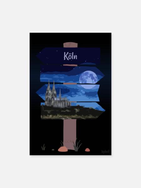 Wegweiser Köln - Poster - Poster 60x90 cm - Weiß
