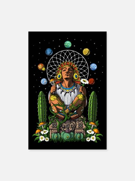 Aztekischer Gott Xochipilli - Poster 60x90 cm - Weiß