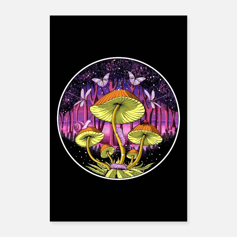 Forêt de champignons Trippy Poster 60 x 90 cm