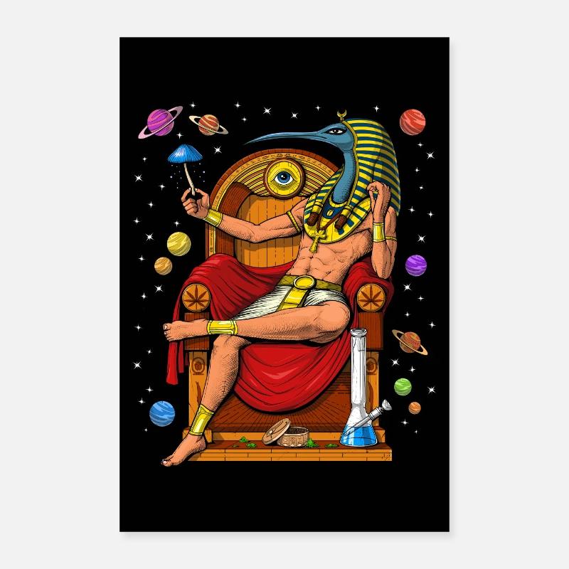 Dieu égyptien psychédélique Thoth - Poster 60 x 90 cm - blanc