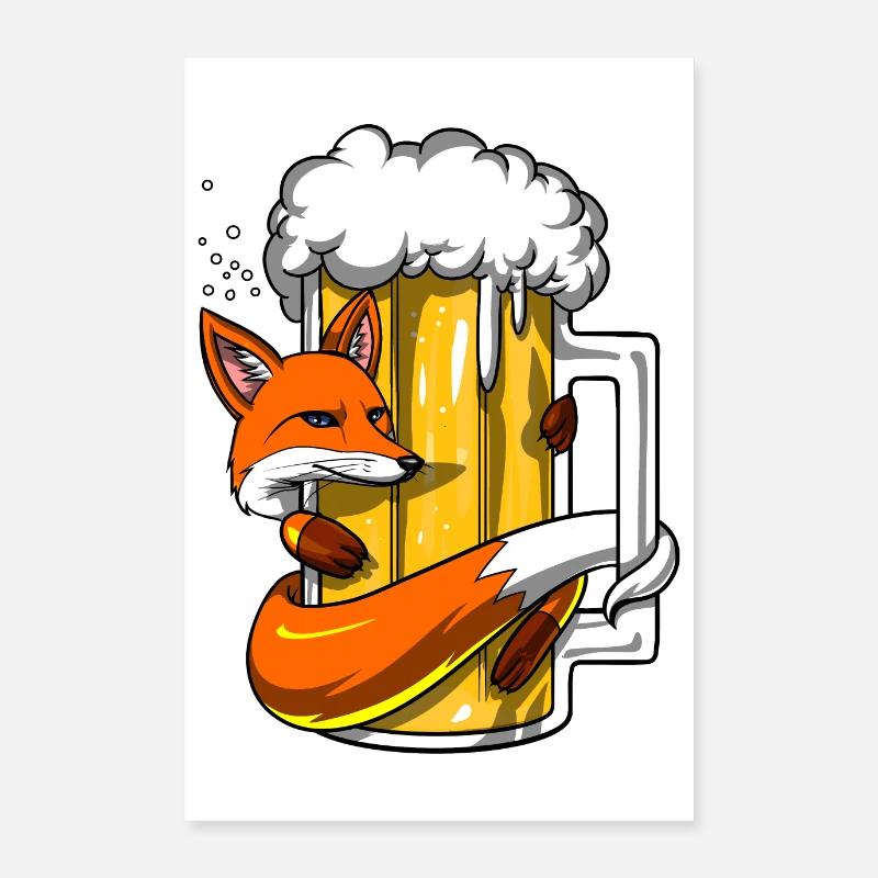Fox øl elsker - Poster 60x90 cm - hvid