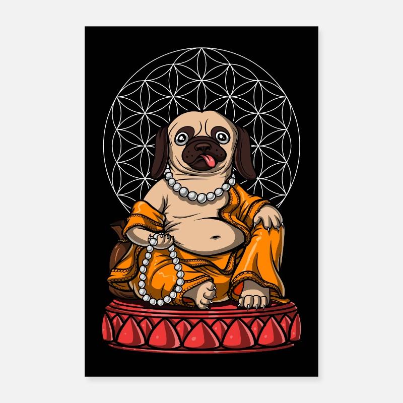 Mops Buddha 2 3 EU Poster 60x90 cm