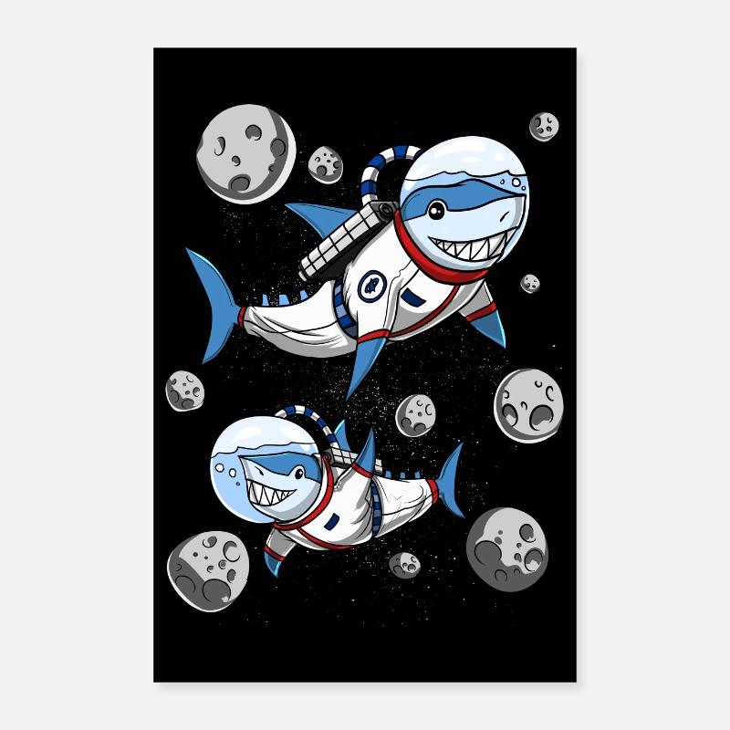 Shark Space Astronaut Poster 24" x 35" (60x90 cm)