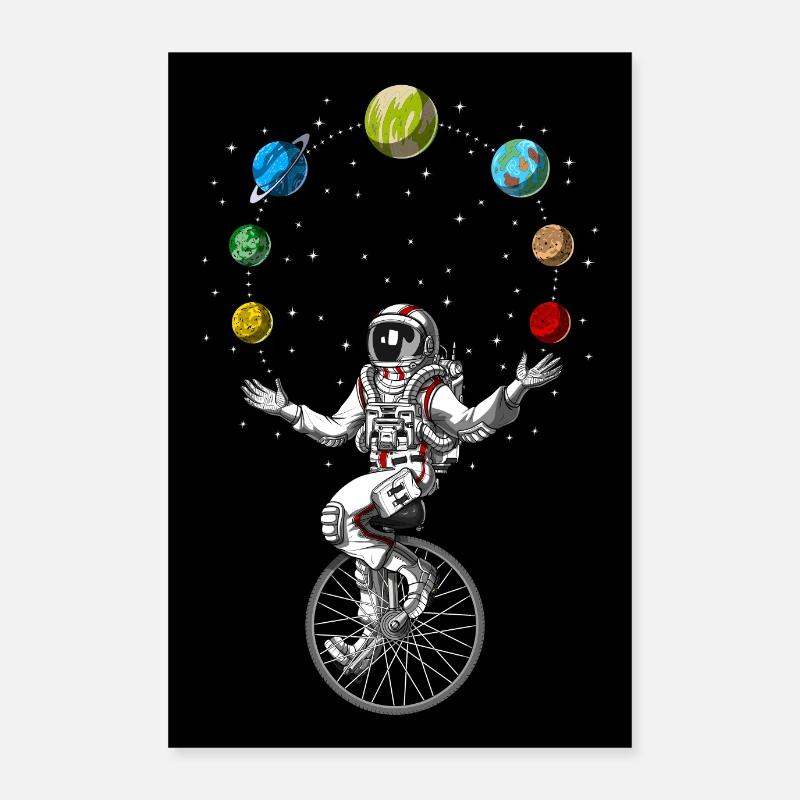 Astronaute jonglant avec les planètes spatiales Poster 60 x 90 cm