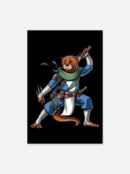 Loutre Ninja - Poster 60 x 90 cm - blanc