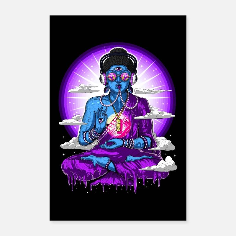 Psychedelic Psytrance Buddha - Poster 24" x 35" (60x90 cm) - white
