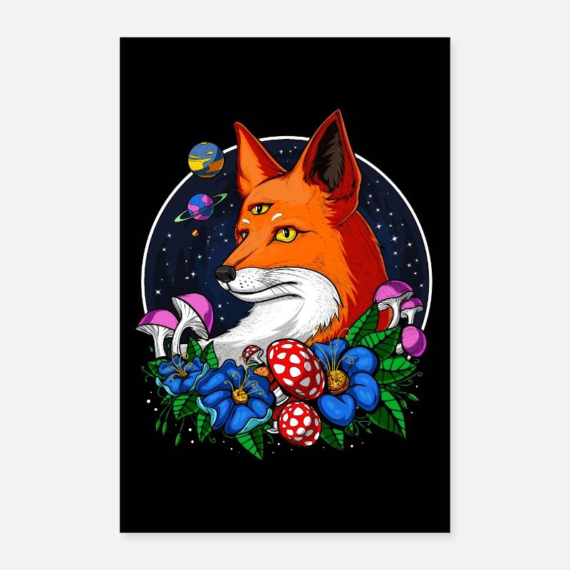 Psychedelischer Fuchs - Poster 60x90 cm - Weiß