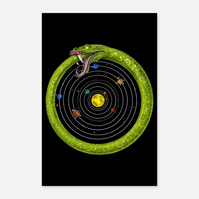 Ouroboros Snake Sonnensystem - Poster 60x90 cm - Weiß