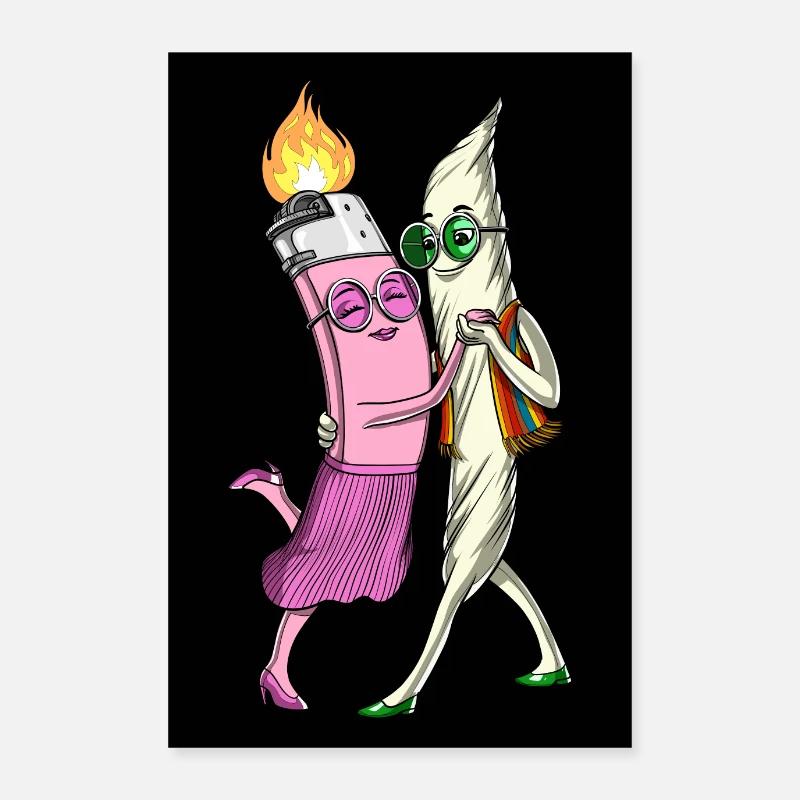 Weed Joint Lighter Stoners Danse - Poster 60 x 90 cm - blanc