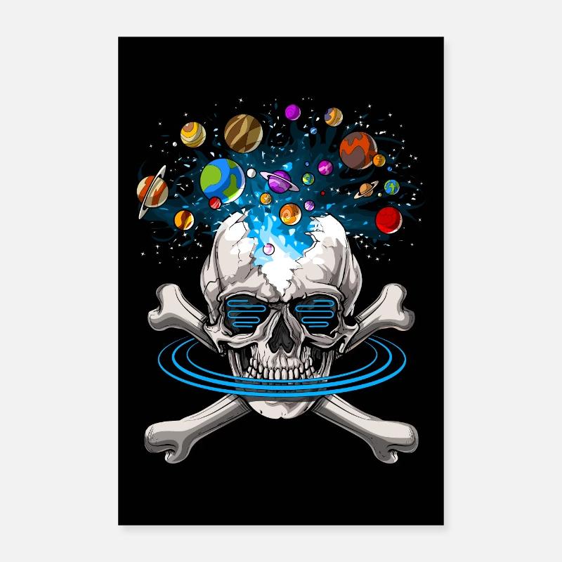 Crâne de Psytrance Psychédélique Poster 60 x 90 cm