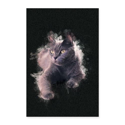 Chartreux pintura acuarela negro -por- Wyll-Fryd - Póster 60x90 cm