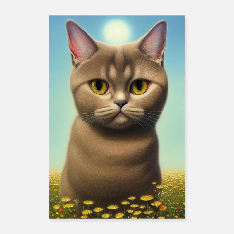 Chat mignon dans le champ de fleurs - Poster 60 x 90 cm - blanc