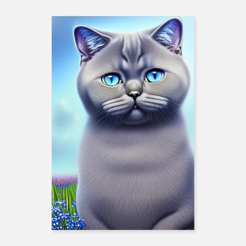 Chat mignon dans le champ de fleurs Poster 60 x 90 cm