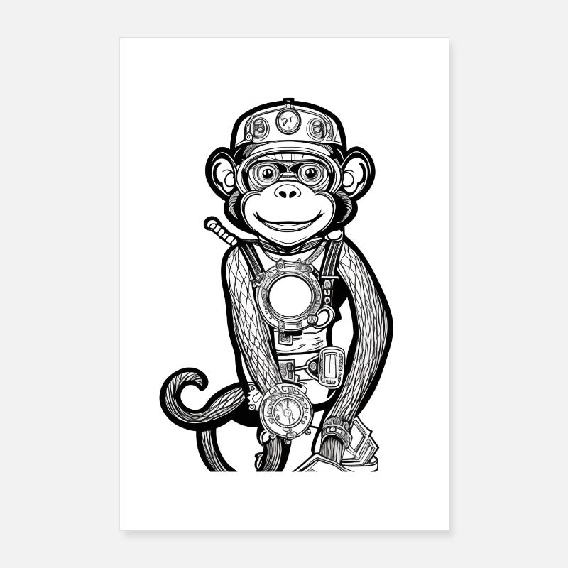 Affe Monkey im klassischen schwarz/weiß Design Poster 60x90 cm