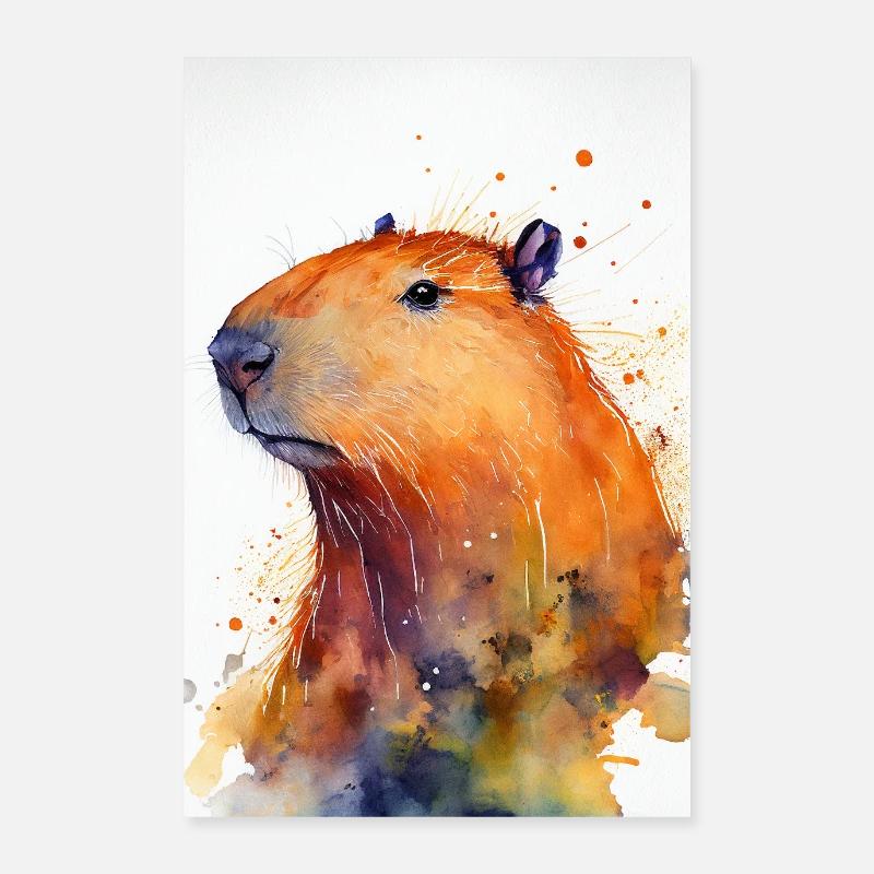 Aquarelles Capybara Capybara Capybaras Poster 60 x 90 cm