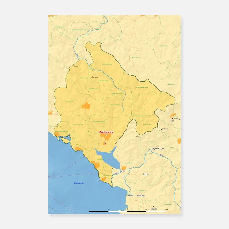 Montenegro Map Map Poster 24" x 35" (60x90 cm)