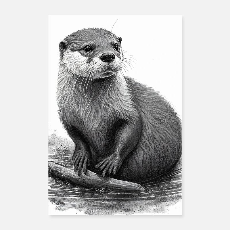 Loutre de mer dessinée Poster 60 x 90 cm