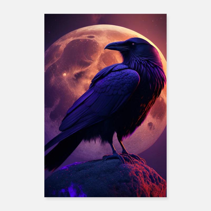 Raven Crow Bird Ravens Crows Moon Night Poster 60 x 90 cm