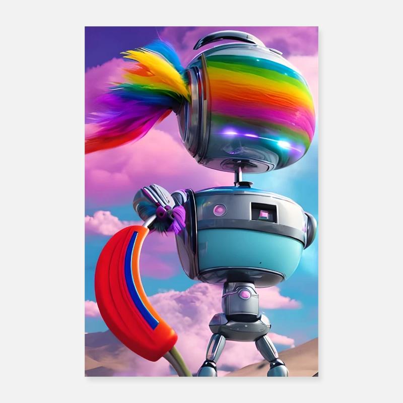 süßer Science Fiction Roboter mit Regenbogen Kopf Poster 60x90 cm