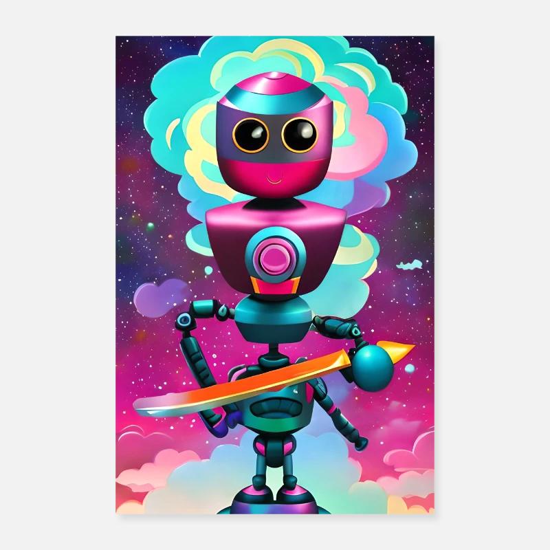 cute science fiction robot with rainbow eyes Poster 24" x 35" (60x90 cm)