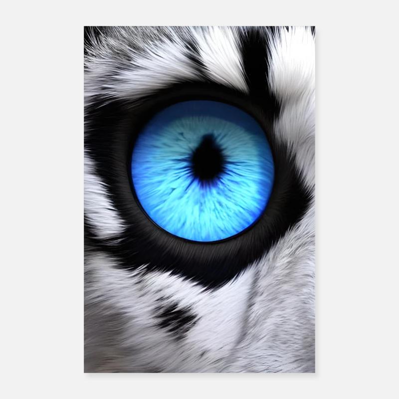 black and white lion with blue eyes LEFT EYE Poster 24" x 35" (60x90 cm)