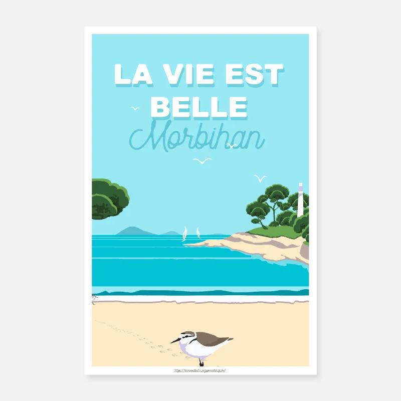 Affiche Bretonne paysage Golfe du Morbihan - Poster 60 x 90 cm - blanc