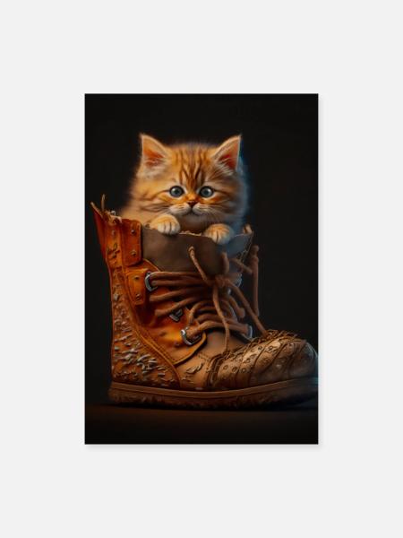 Kätzchen im Schuh - Poster 60x90 cm - Weiß