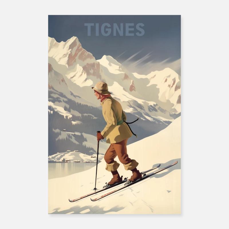 Vintage Ski Poster - Tignes - Poster 60x90 cm - Weiß