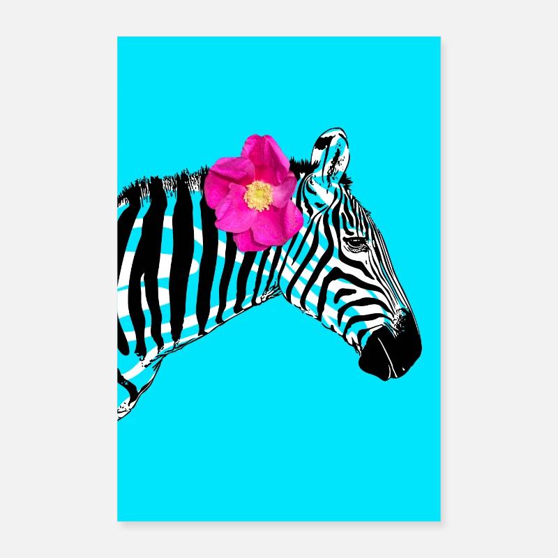 Zebra mit Blume Hipster Sommer Design Poster 60x90 cm