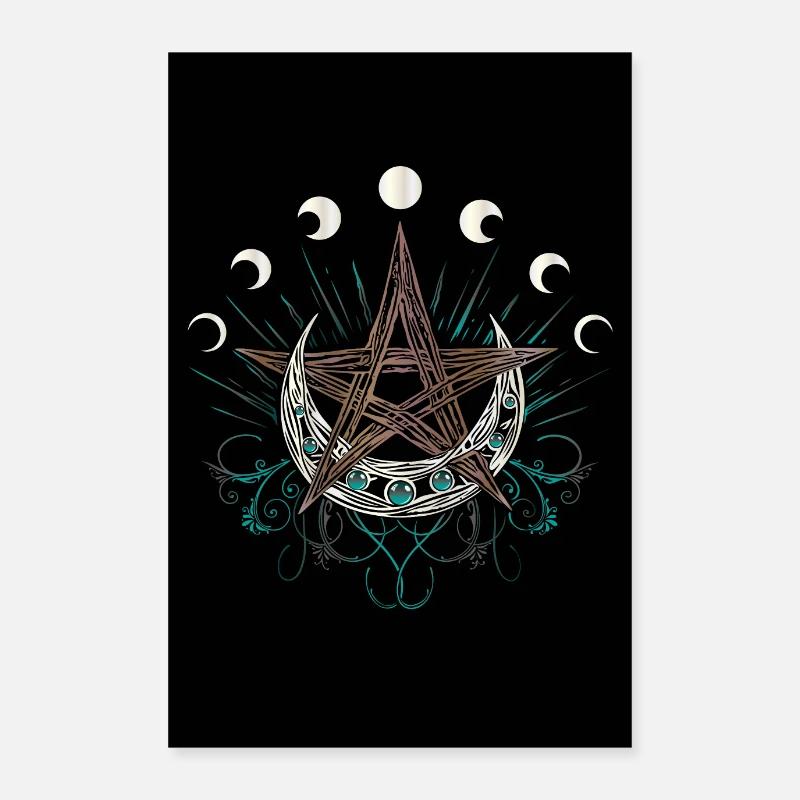 Pentagramm Mond und Mondphasen Poster 60x90 cm