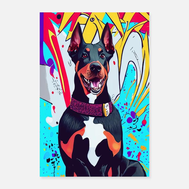Imprimé moderne avec Doberman, fond coloré Poster 60 x 90 cm