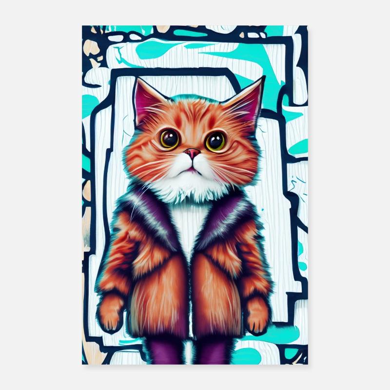 Cute cat in fur coat | Pop Art Graffiti Poster 24" x 35" (60x90 cm)