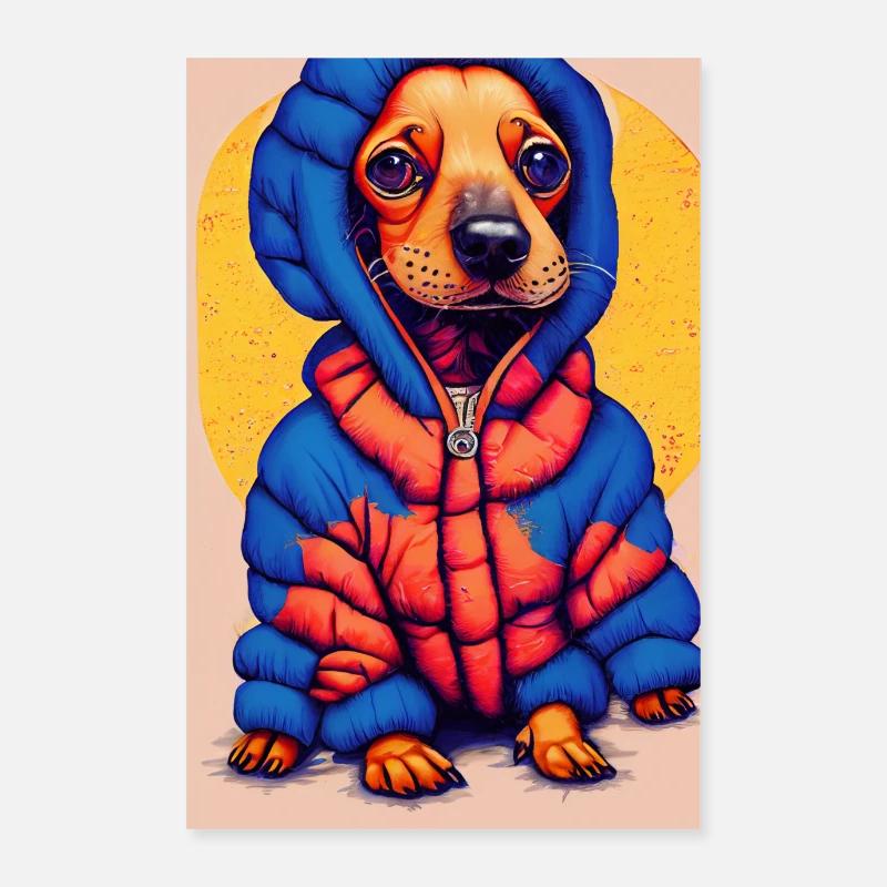 Pop Art Dachshund with Oversized Puffer Jacket Poster 24" x 35" (60x90 cm)
