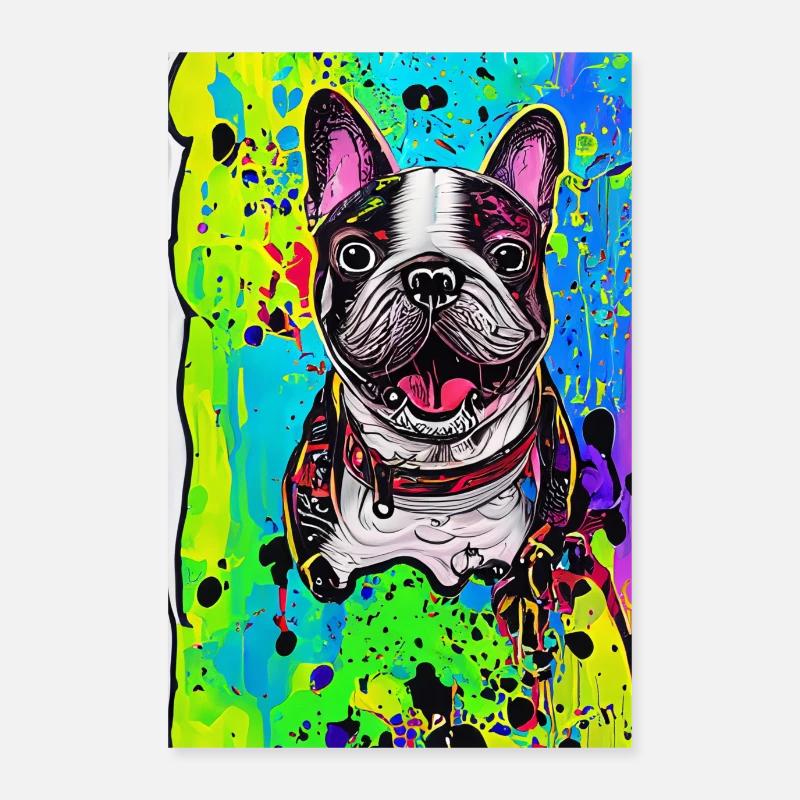 Impression pop art moderne | coloré | Bouledogue français Poster 60 x 90 cm