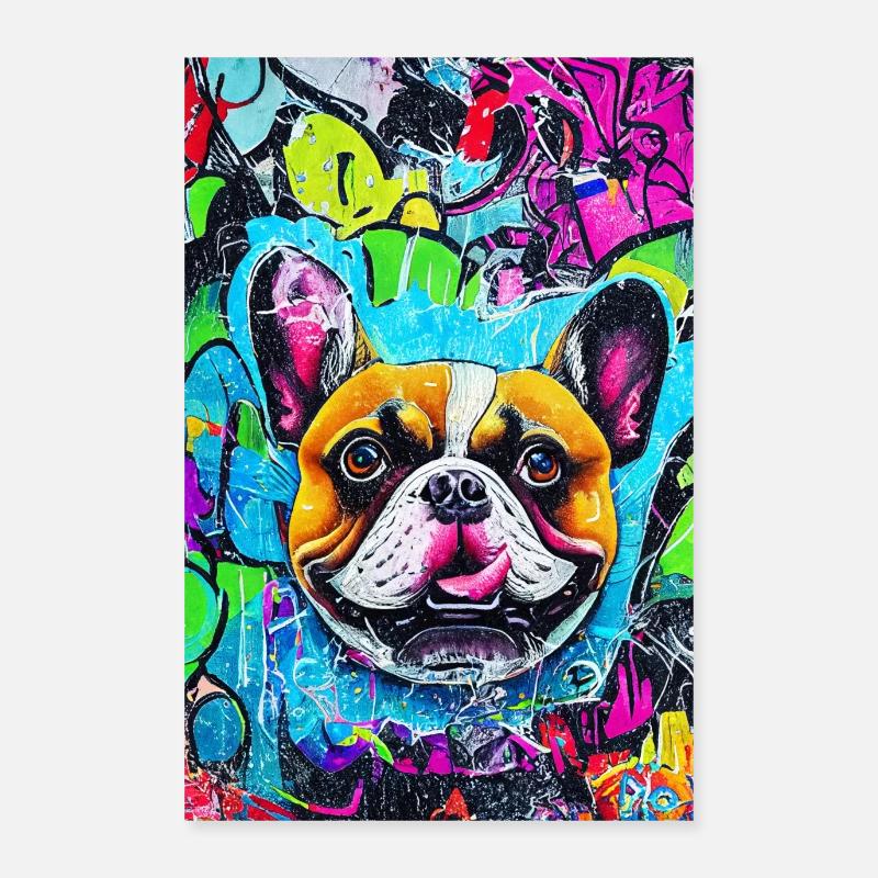 Impression pop art moderne | coloré | Bouledogue français Poster 60 x 90 cm