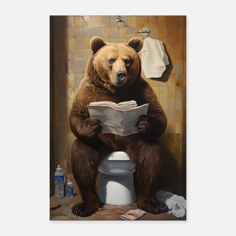 Bär auf Toilette Poster 60x90 cm