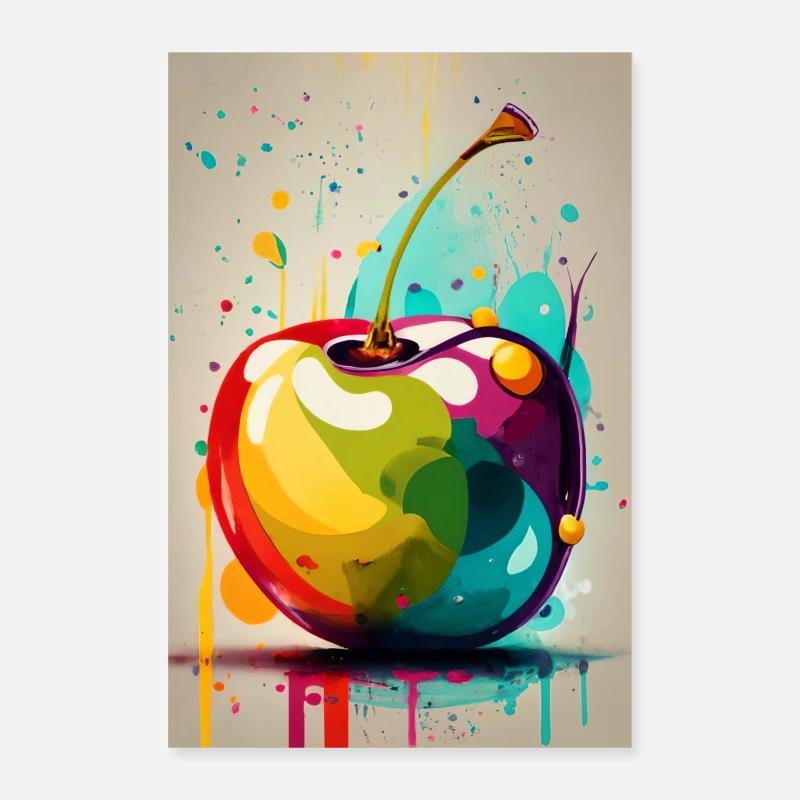 Bunte Kirsche - Poster 60x90 cm - Weiß